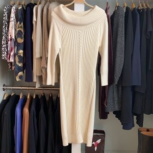 Boston Proper Rib Detail Ivory Sweater Dress SZ S